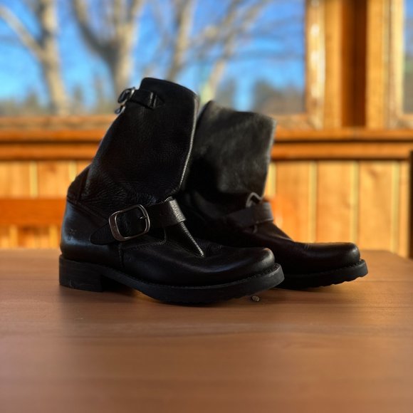 FRYE Veronica Leather Combat Boots - Black Butter-Soft Leather - Picture 3 of 6